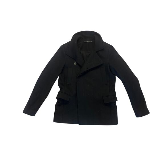 Men 36 All Saints AllSaints Melrose Pea Coat Peacoat Jacket Wool Black Button